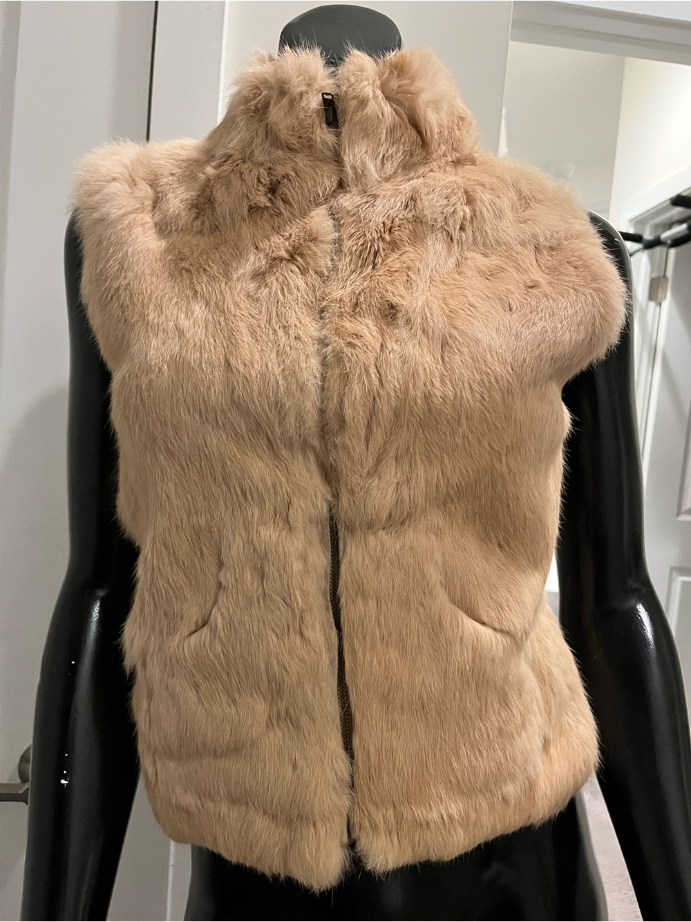 Rabbit Fur Vest in Light Camel Size Small